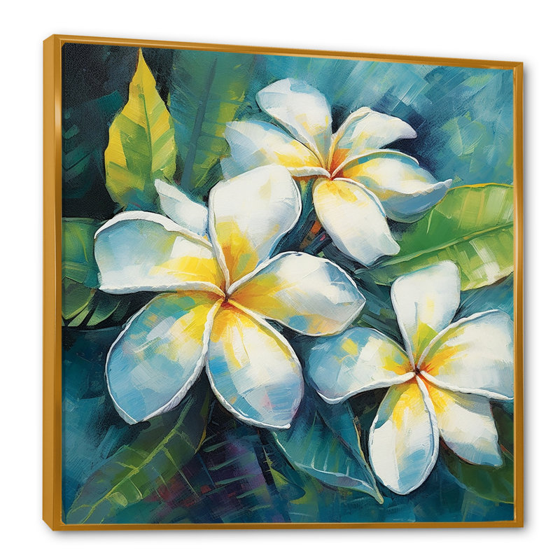 «White Plumeria Symphony Magic I», reproduction sur toile, H 36 po x l 36 po, Cadre flottant doré