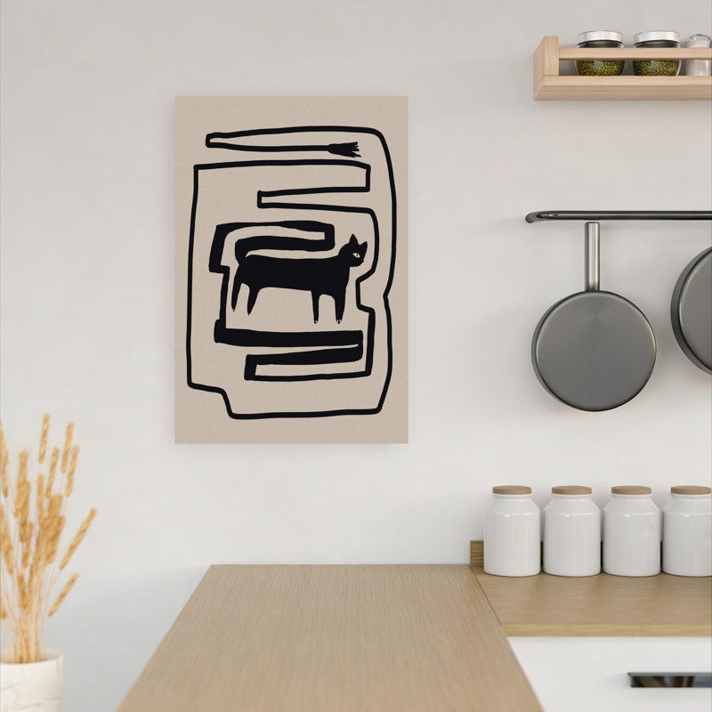 Art mural moderne chat noir labyrinthe minimaliste, H 18 po x l 12 po