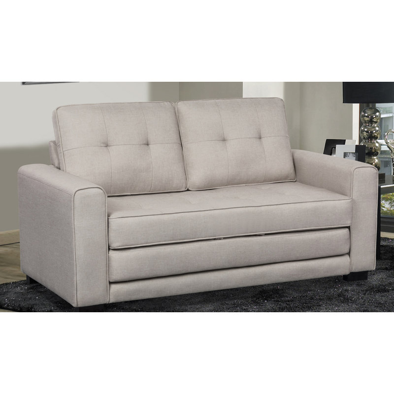 Bray Upholstered 58'' Sleeper Sofa, Beige/Light Gray 100% Linen