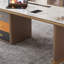 Bureau rectangulaire blanc / gris + bois manufacturé + acier inoxydable avec 3 tiroirs-1542296986