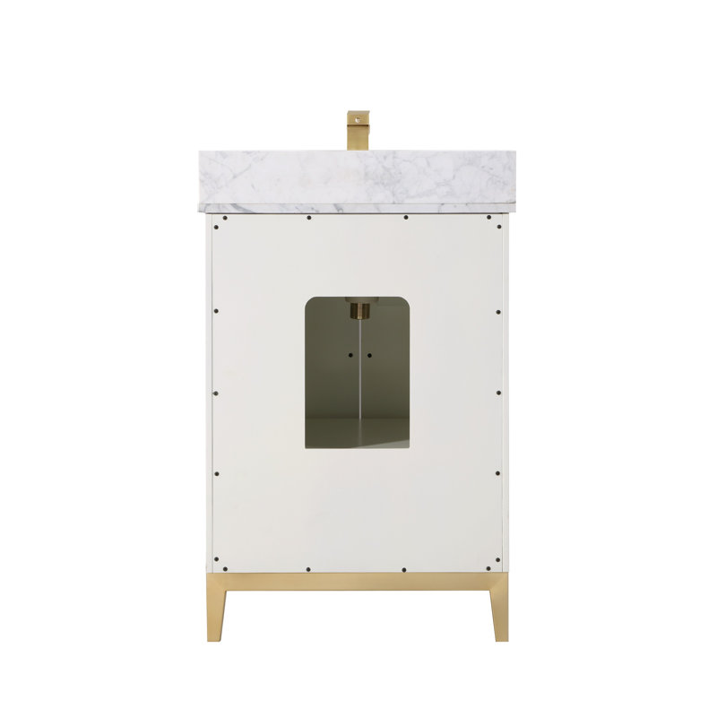 Gracie 24 in. Single Vanity, Carrara Marble/Single Faucet Mount, Satin White (Cream White)