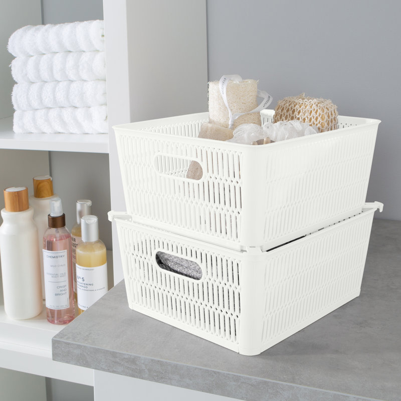 Rebrilliant Plastic Bin, White, 4.72" H x 9.06" W x 11" D