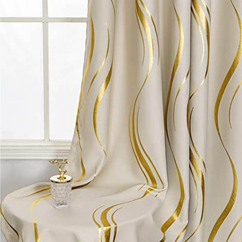 Polyester Blackout Grommet / Eyelet Curtain Pair, Beige/Gold