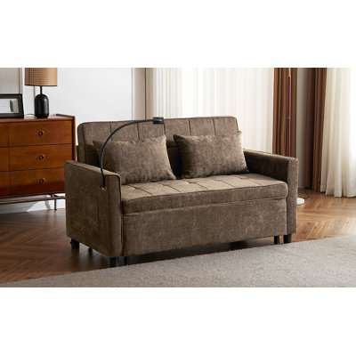 56.9" Loveseat Sofa Pull-out Sofa Bed Sleeper Sofa with a Reversible Backrest Cushion, Side Pockets, Two USB Ports and a Phone Holder for Living Room
