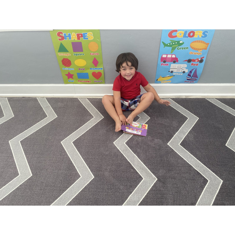 Tapis gris / blanc à chevrons touffeté, Rectangle 4 pi x 6 pi