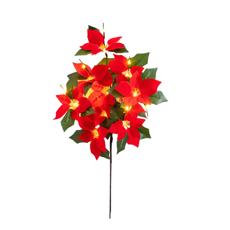 28 po Branche de poinsettia artificielle pré-éclairée avec 20 lumières DEL