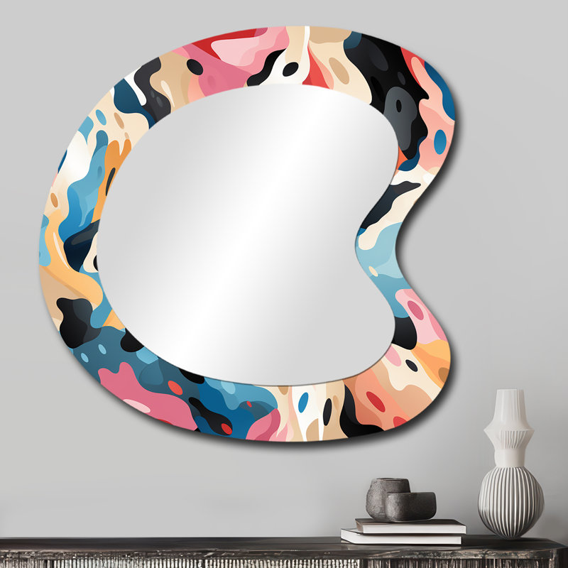 Faelynn tribal rose et bleu - forme abstraite, miroir mural, miroir asymétrique moderne, 27 po x 27 po