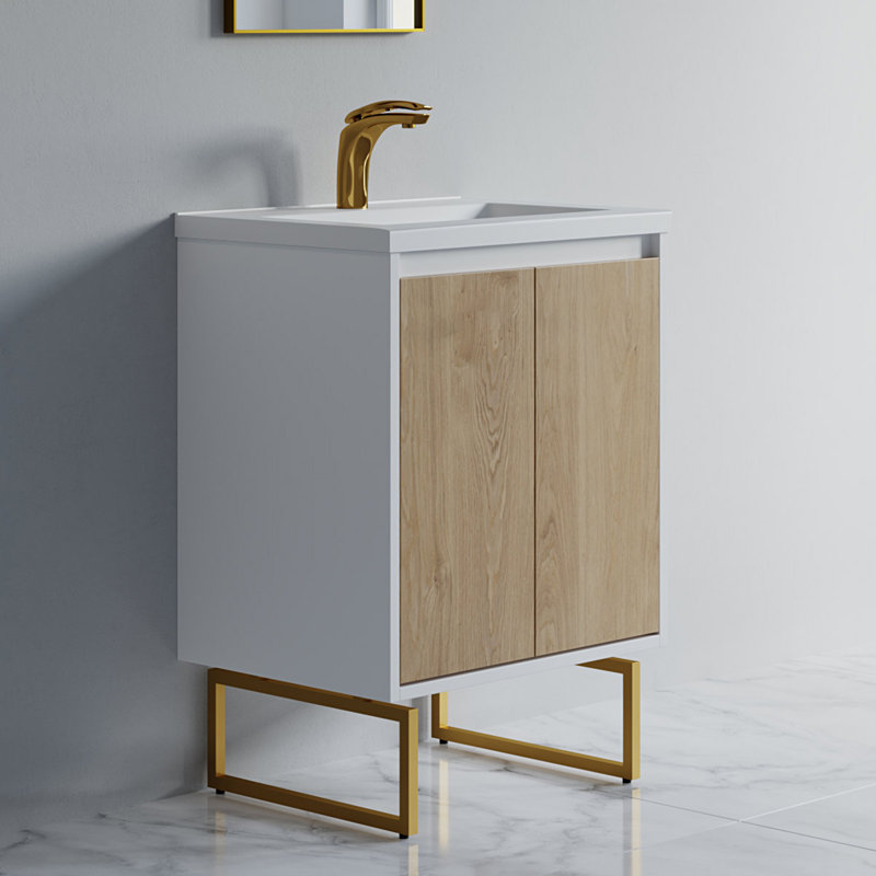 Emmaunel 24 " W Freestanding Standard Free Standing Single Double Single Vanity Bathroom Vanity With Ceramic Top, Brown