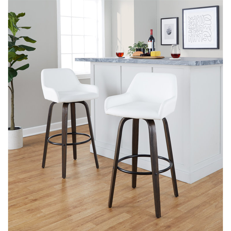 Tabouret de bar et de comptoir à hauteur fixe Cassiopeia avec pieds en bois cintré, Brun, Blanc