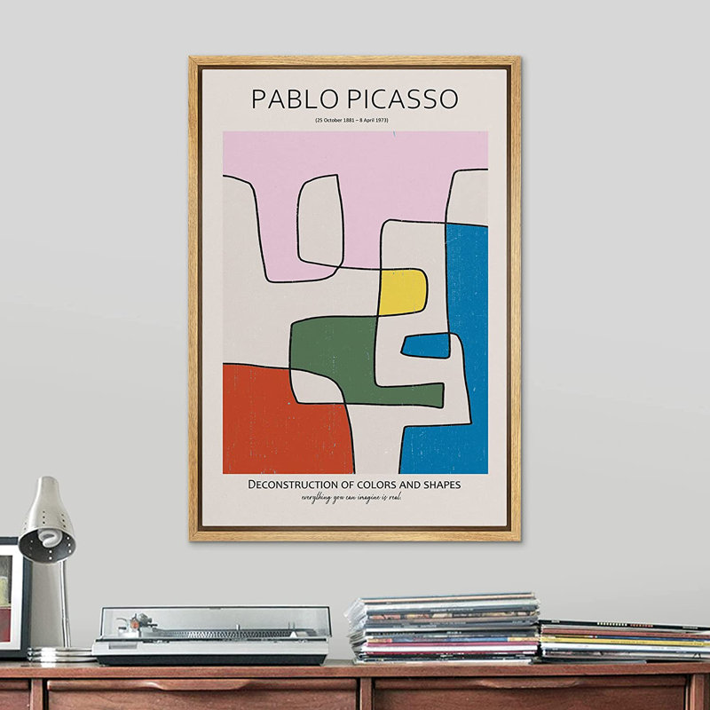 «Multicolor Geometric Line Art Abstract Shapes Illustration» par Pablo Picasso - impression sur toile, Cadre naturel