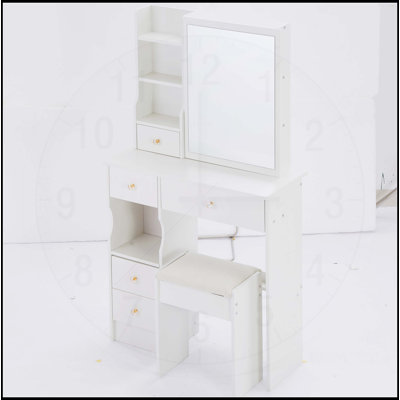 Ensemble de coiffeuse compact et pratique avec tabouret rembourré et plusieurs couches de rangement