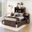 Structure de lit plateforme double avec rangement, tablettes coulissantes, lit gigogne-1192042775