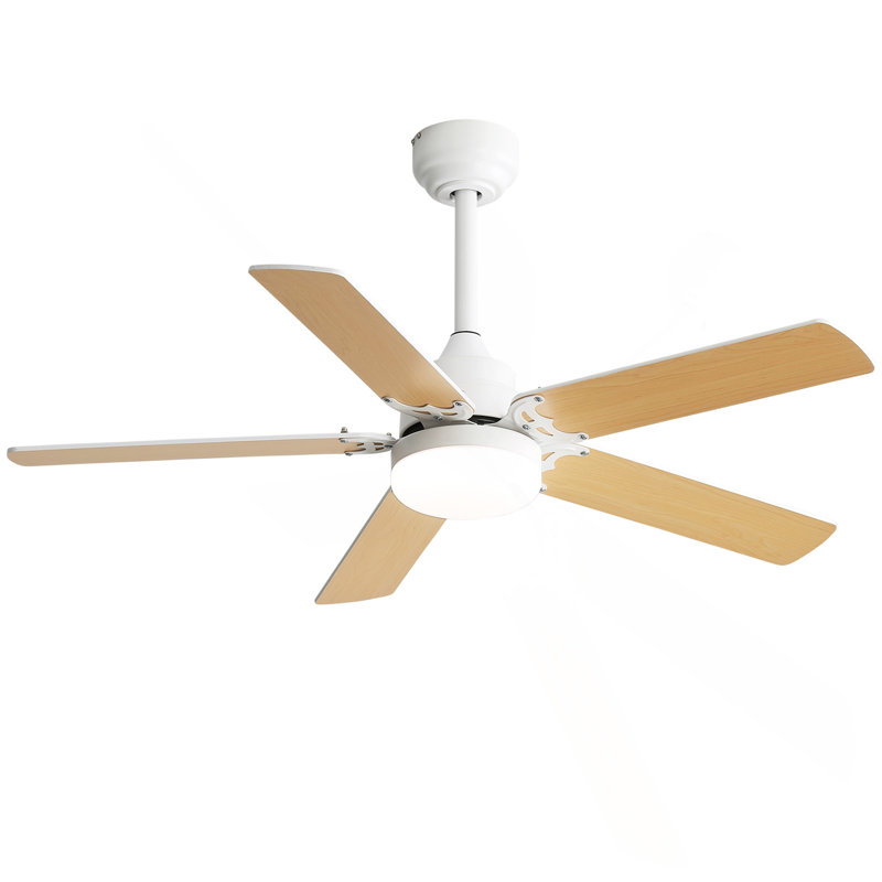 Ventilateur de plafond moderne 42 pouces avec lumière DEL et 5 pales à télécommande, moteur à courant continu réversible, blanc