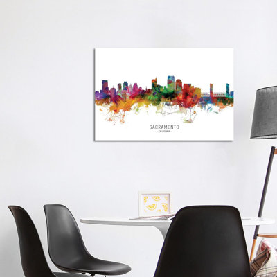 «Sacramento California Skyline» par Michael Tompsett - peinture sur toile tendue