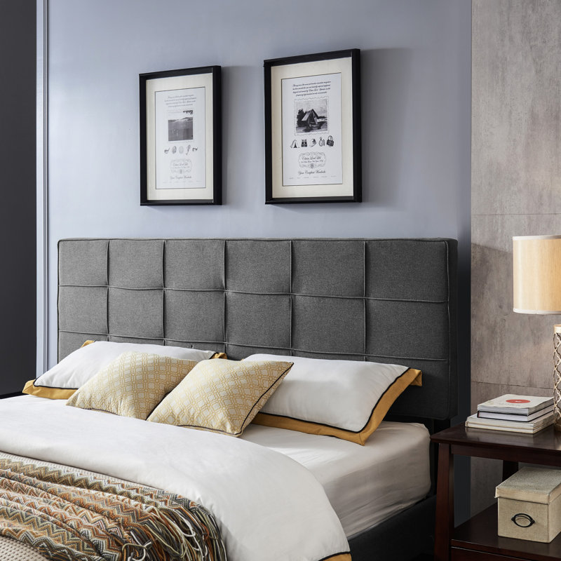 Tête de lit contemporaine très grand / très grand: design gaufré, garniture passepoilée, partie de lit réglable en tissu gris anthracite de 48,5 à 53 pouces,