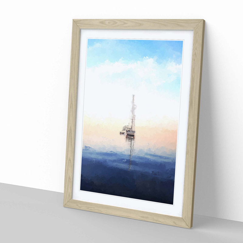Lone Sailboat in Abstract - Picture Frame Graphic Art Print, 50cm H x 35cm W x 2cm D, Oak