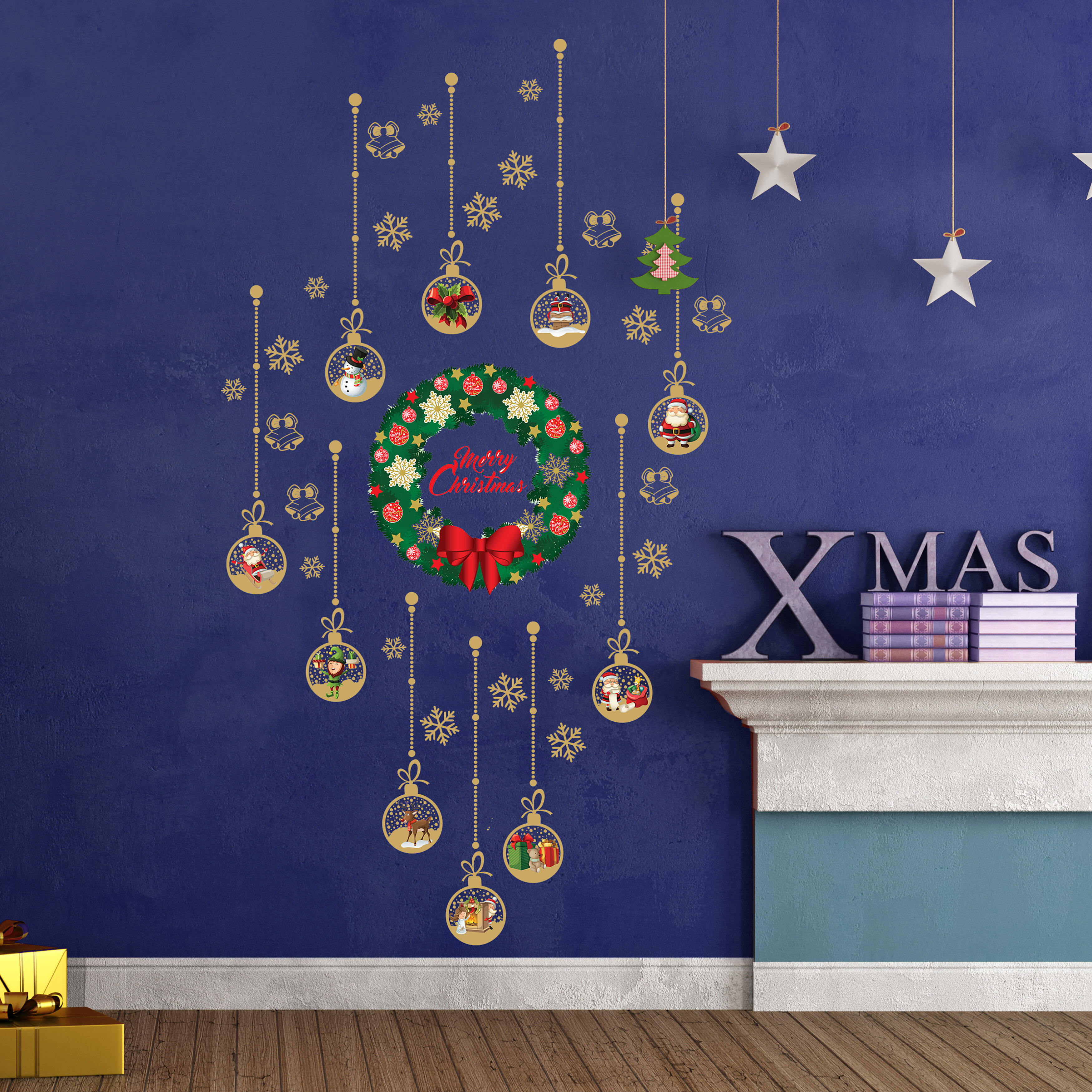 Walplus Matt Gold Silver Christmas Ornaments Wall Stickers Home