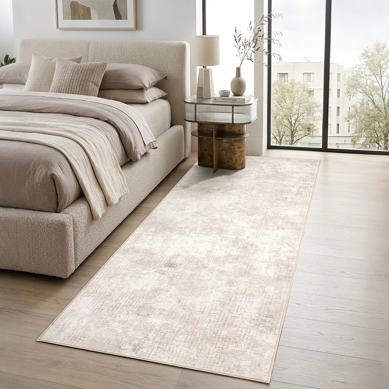 Tapis abstrait lavable pour bureau personnel, Beige, Runner 2' x 6'