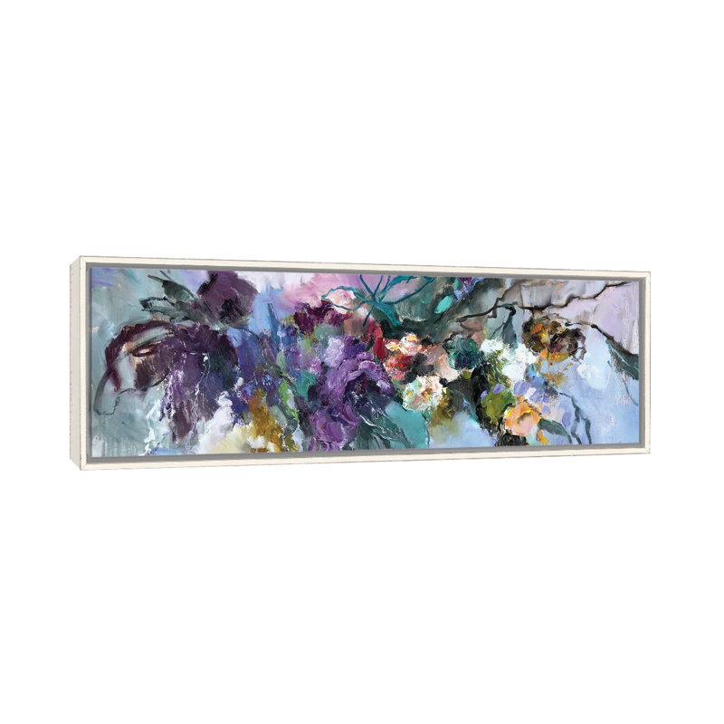 Flower Melody - reproduction d'art murale - toile encadrée, 60" x 20", Framed Canvas, Blanc patiné