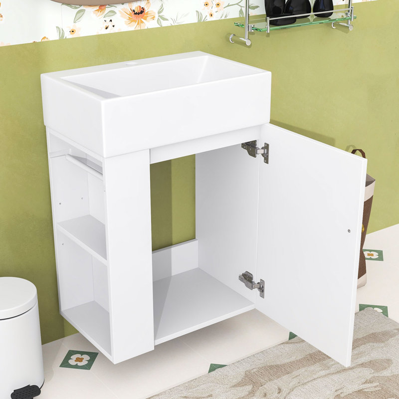Meuble-lavabo mural de 20 po avec panneau de fibres à densité moyenne durable, Blanc
