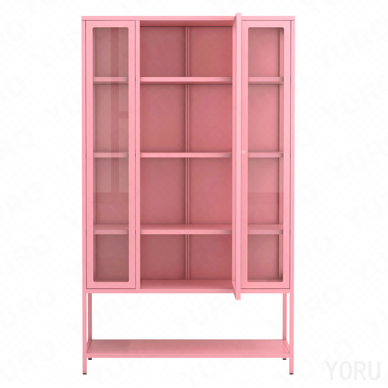 Vitrine 67,3 ", fer, porte en verre, lumières DEL pour objets de collection - rose