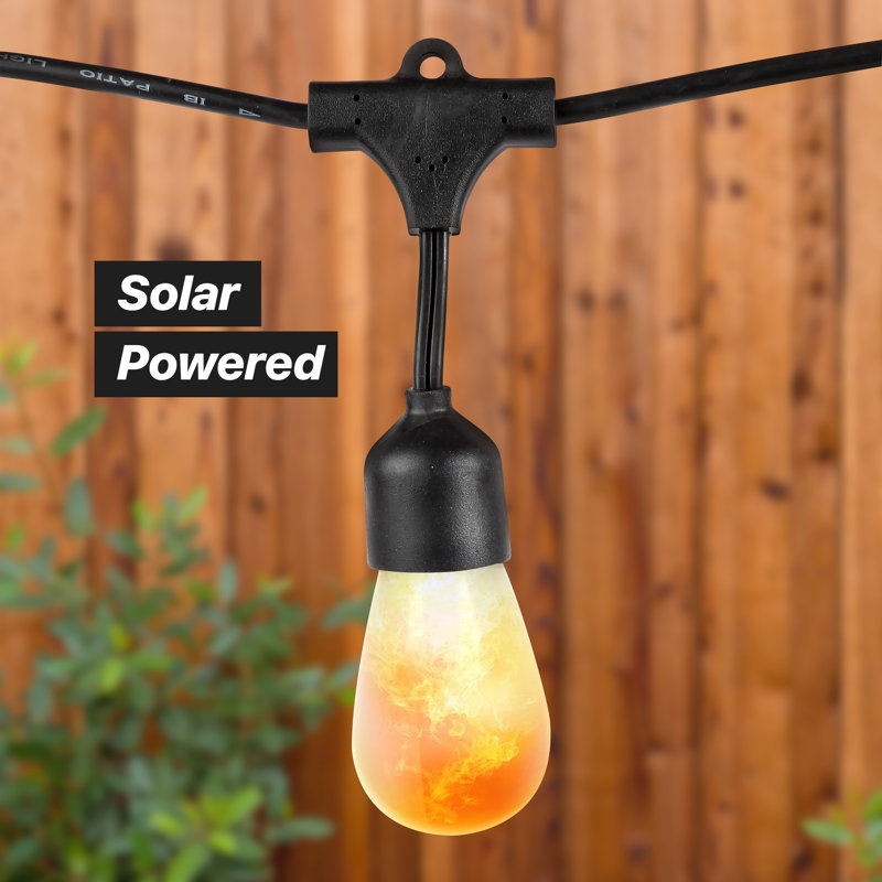 Warm White Solar Powered LED Outdoor String Lights with Flame Bulbs