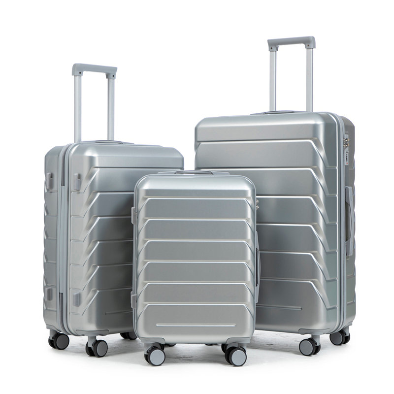 20 po / 24 po / 28 po 3 pièces / ensemble en valise à roulettes ABS, couleur assortie, avec serrure à combinaison, Argent