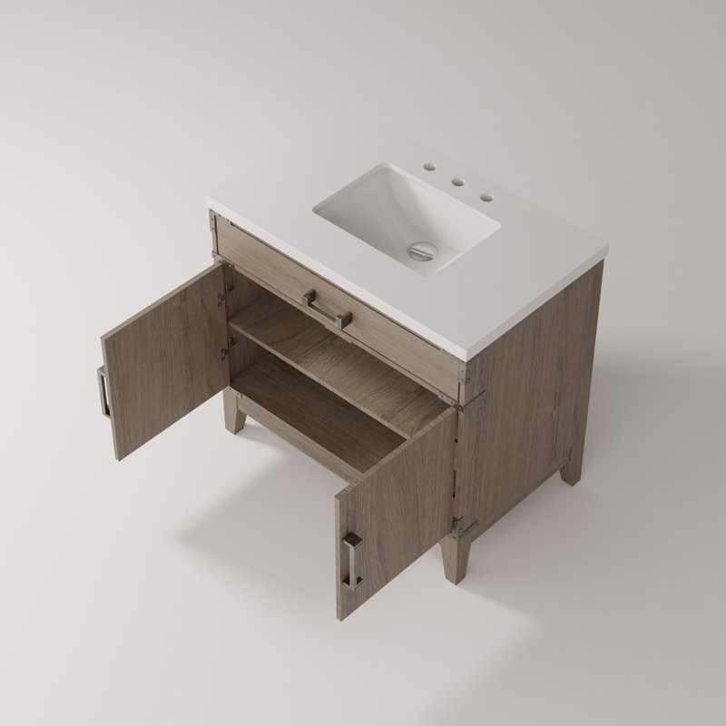 Single Bath Vanity with Quartz Top, Gray