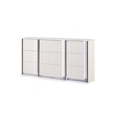Fabio Contemporary Style 6-Drawer Dresser Made With Diamond-Patterned Side Accents With LED Lighting And Wood In White Finish (INCLUDES DRESSER ONLY)