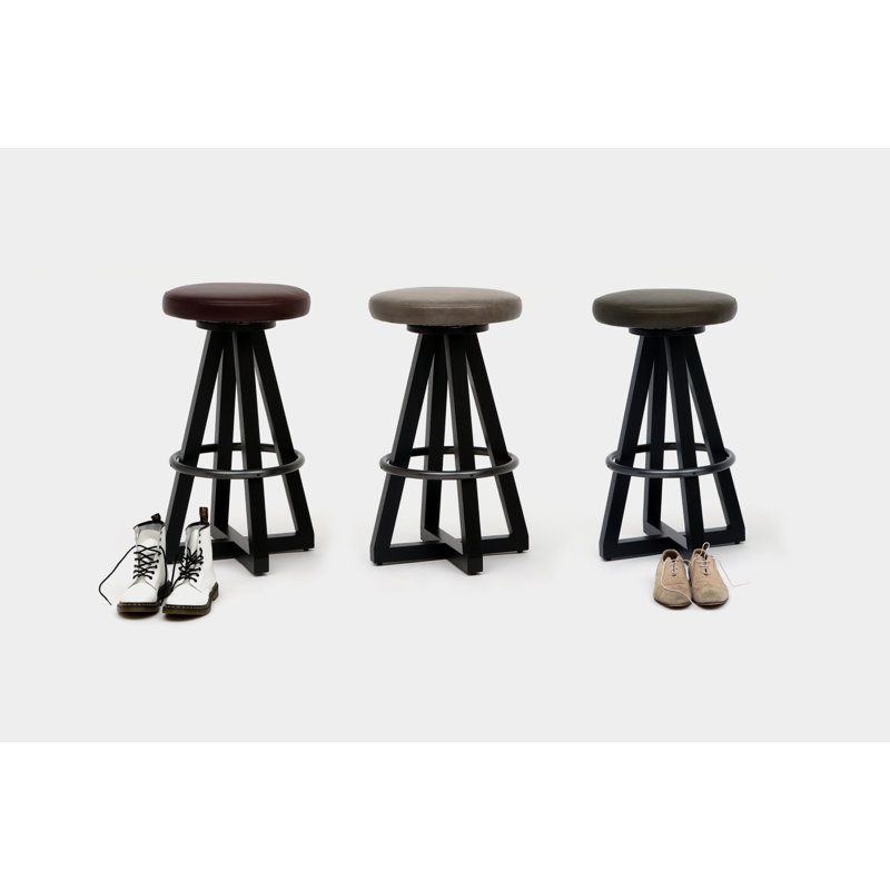X3 30" Swivel Bar Stool, Blackened Steel, Black Oak, Olive