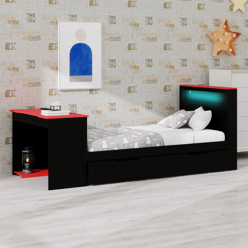 Multifunctional Daybed with Trundle, Desk, Black+Red