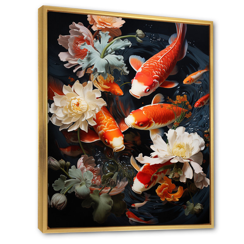 «Asian Art Infinite Koi I», reproduction d'art sur toile, H 32 po x l 24 po x P 1 po, Cadre flottant doré