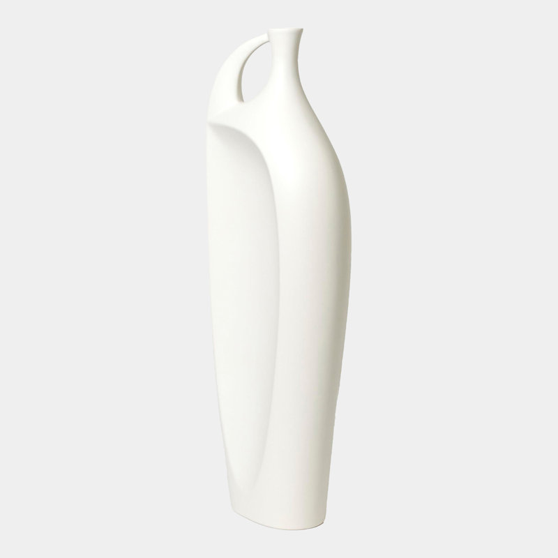 Indentation Vase-Matte White, 14" H x 3" W x 5" D