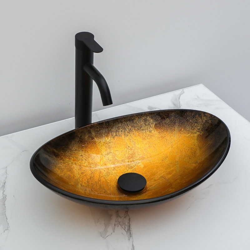 Lavabo de salle de bain vasque ovale en verre 18,5 "avec bonde escamotable