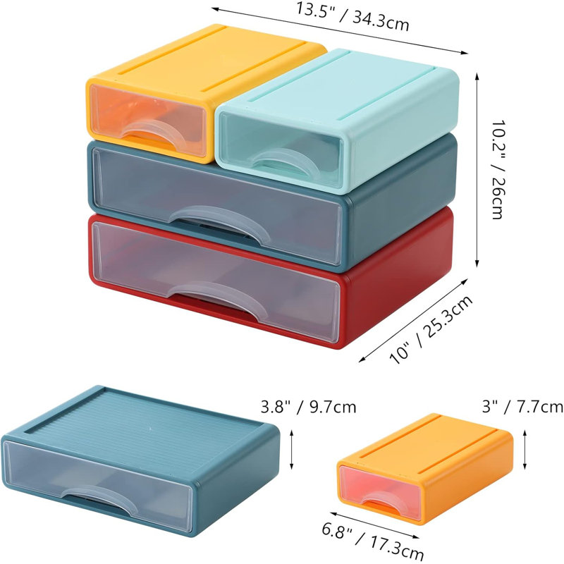 Ensemble de rangement de bureau 4 pièces avec tiroirs en plastique