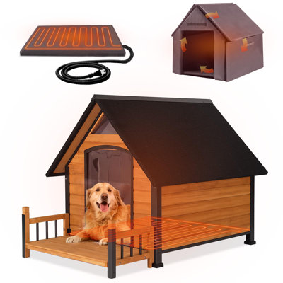 Heated Dog House for Outside Insulated Large Dog House Outdoor with Safe Heated Pad, Chew-Proof Metal Frame and Insulated Liner for Medium to Large Dogs