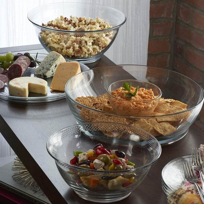 Anchor Hocking Glass Serveware Set, 1 Plate, 2 Bowls