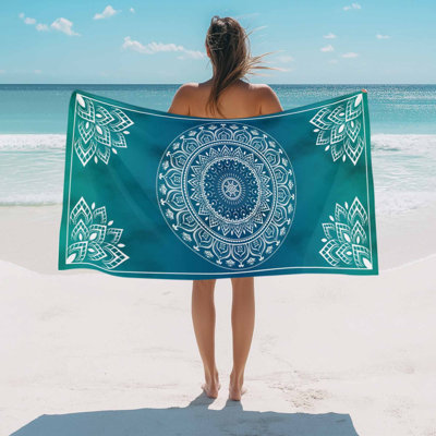 Serviette de plage bleu sarcelle serviettes de bain bohème magnifique magnifique fleur bohémienne absorbante serviette de plage douce grande séchage rapide léger camping voyage sport yoga gym serviettes de bain pour adulte 60 x 80 pouces