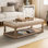 Clymer Farmhouse 47.5"W Tufted Solid Wood Rectangle Cocktail Ottoman with Storage Tray