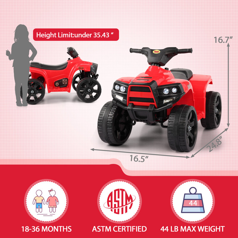 6V Red Kids Electric Quad with Bright Headlights