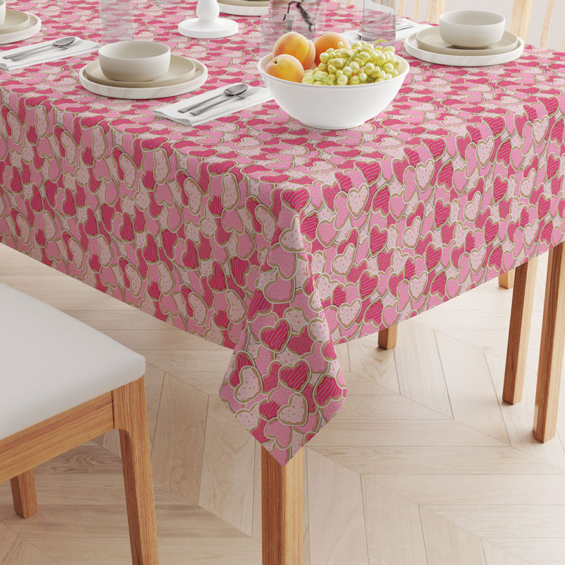 Rectangular Tablecloth, 100% Cotton, 52X104", Decorated Heart Shaped Cookies, 52" L X 52" W