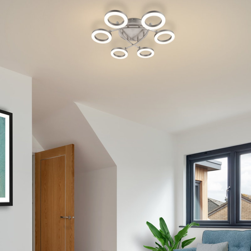 Juni Ring Built-in, Integrated LED Modern Ceiling Flush Light - Matt Nickel, 3,000K Neutral white, 11.5cm H x 50cm W x 50cm D
