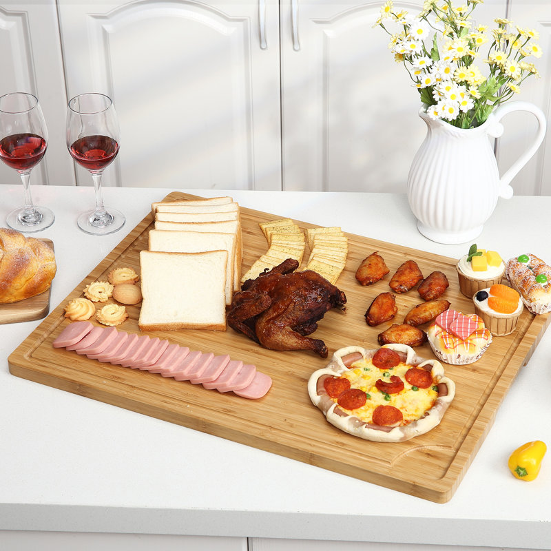 Planche à découper extra large en bambou de 61 cm (24 po) avec rigole à jus et poignées, planche à découper robuste en bambou biologique, planche à découper réversible et protection pour plaque de cuisson, 1 pièce