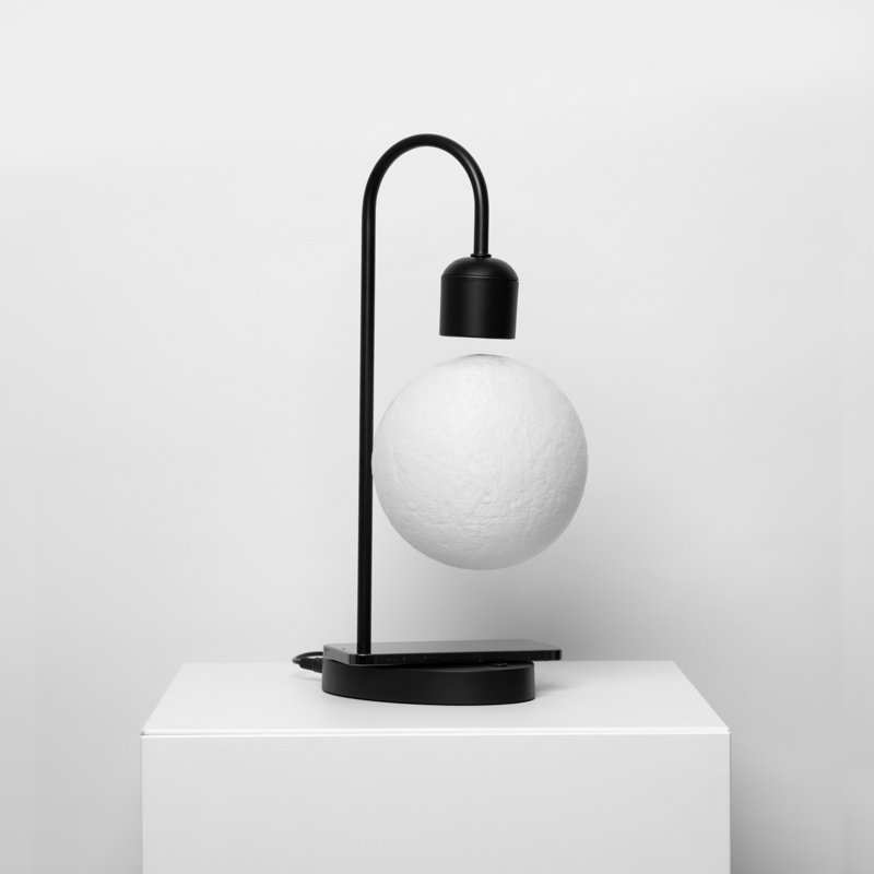 Levitating Moon LED Lamp with Wireless Phone Charger, Black