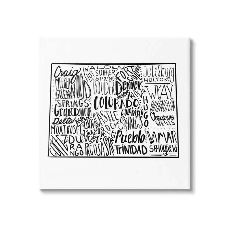 Impression sur toile tendue, Colorado Colorado Typographie State Shape, H 17 po x l 17 po x P 1,5 po