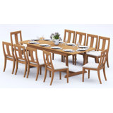 10 Seats 11 Pcs Grade-A Teak Wood Dining Set: 94" Double Extension Mas Rectangle Trestle Leg  Table And 10 Osborne Armless Chairs #11OS2100