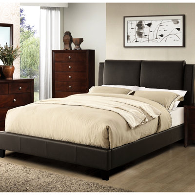 Mobilier de chambre à coucher grand lit avec tête de lit tapissier en similicuir brun et motif, aucune fondation nécessaire
