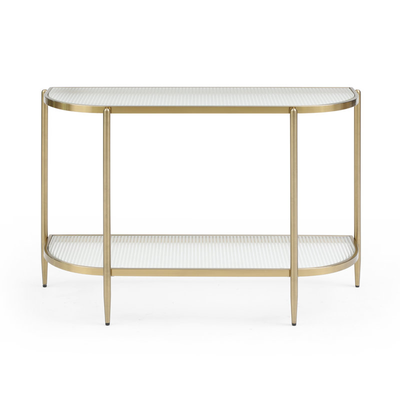 Stylish & Modern Addlie Versatile Steel Frame Fluted Glass Trendy 43.11" x 29.52" Console Table, Gold