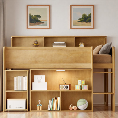 Loft Bed With Multiple Storage Shelves, Desk And Led