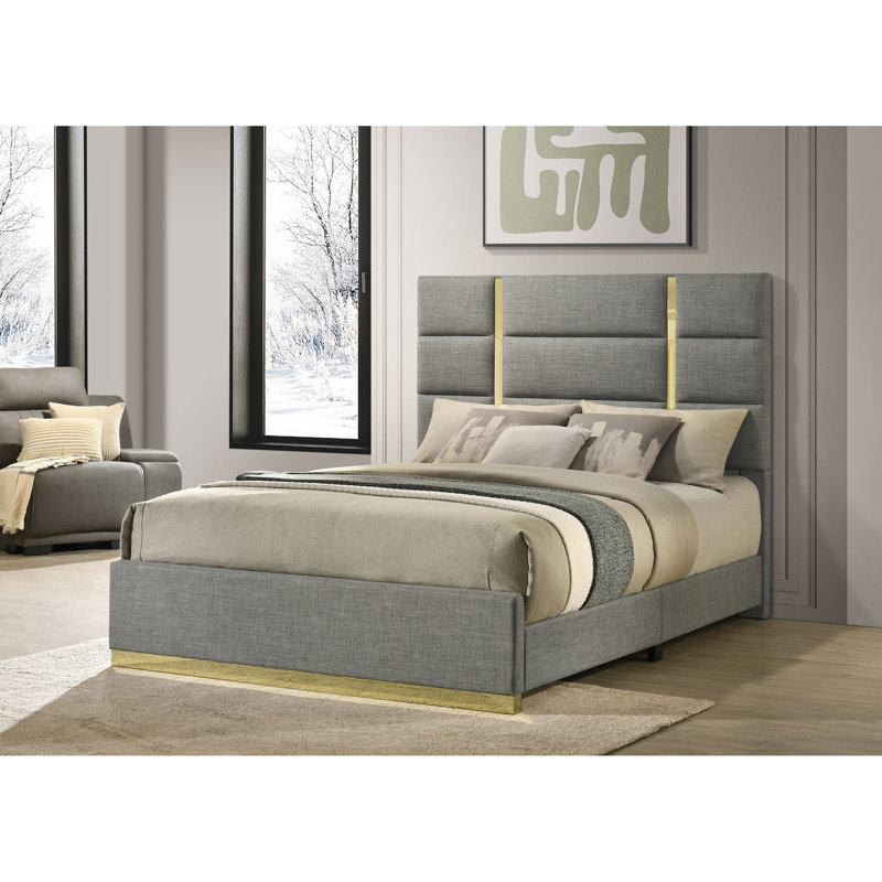 Grand lit à panneau tapissier Lauryn Grey, Grey